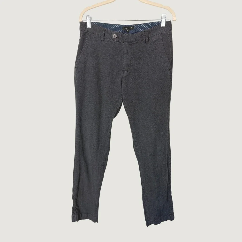 Ted Baker London Mens Chinos Pants 32R Dark Grey Textured Slim Straight Slacks